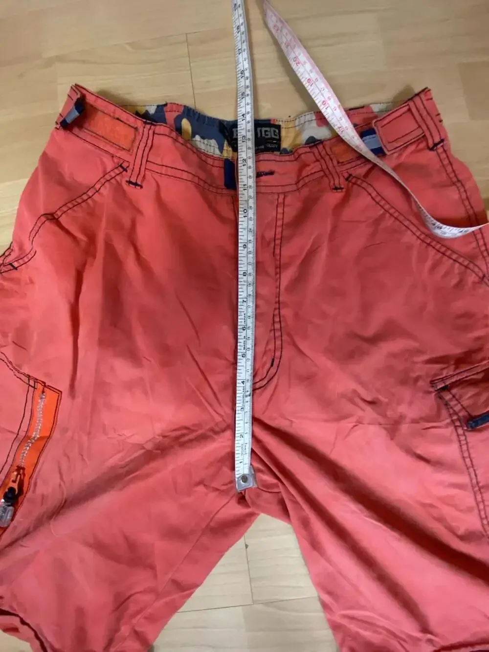 Plugg Men's Vintage Cargo Shorts Orange Utility Multi-Pocket